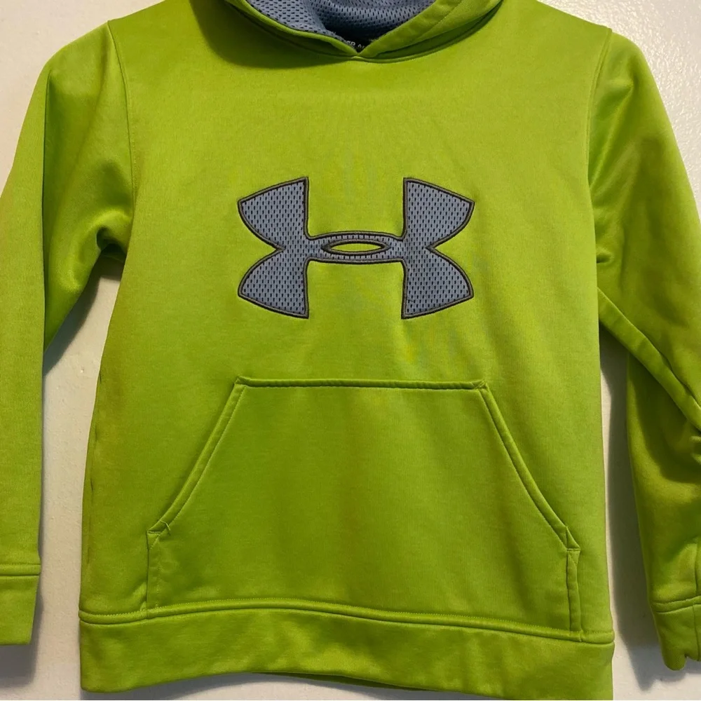 Under Armour Green Sweatshirt with Gray Logo and Hood Size‎ YXS Loose Pullover
